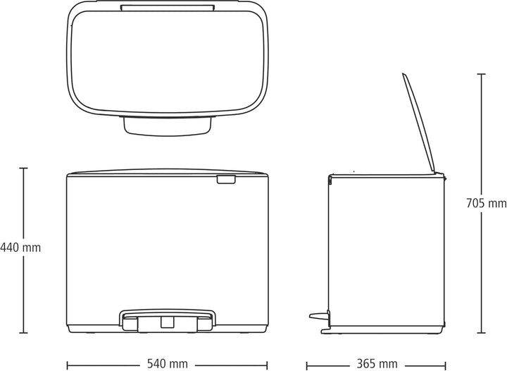 Brabantia Bo Treteimer 36 L Abfalleimer, Metall, Weiss, 54 x 36.5 x 44 cm, 1 Einheiten 1 Inneneimer