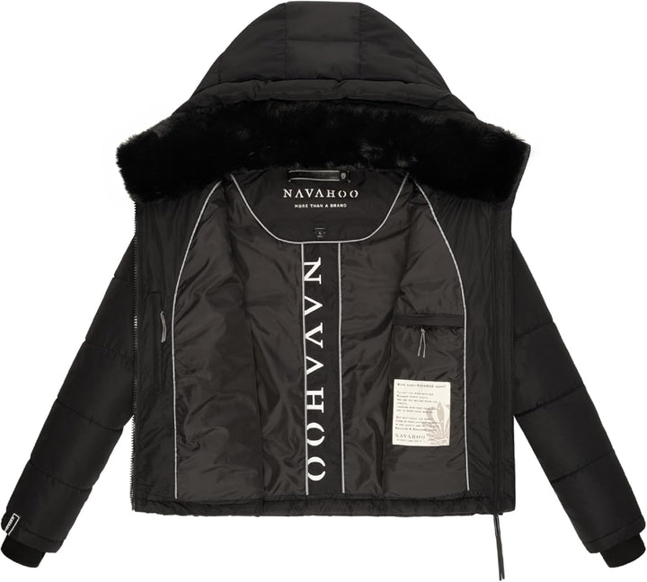 Navahoo Damen Winterjacke Steppjacke warm mit Abnehmbarer Kapuze und Kunstfellkragen Mit Liebe XIV X