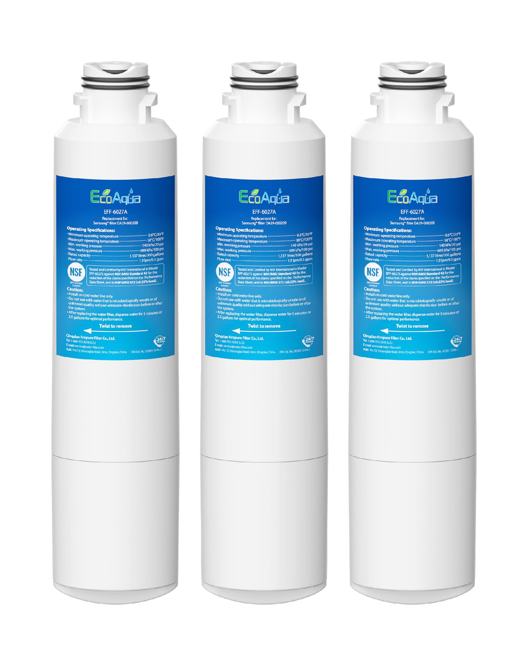 EcoAqua EFF-6027A Kühlschrank Wasserfilter Kompatibel mit Samsung DA29-00020B, DA29-00020A, 04609101