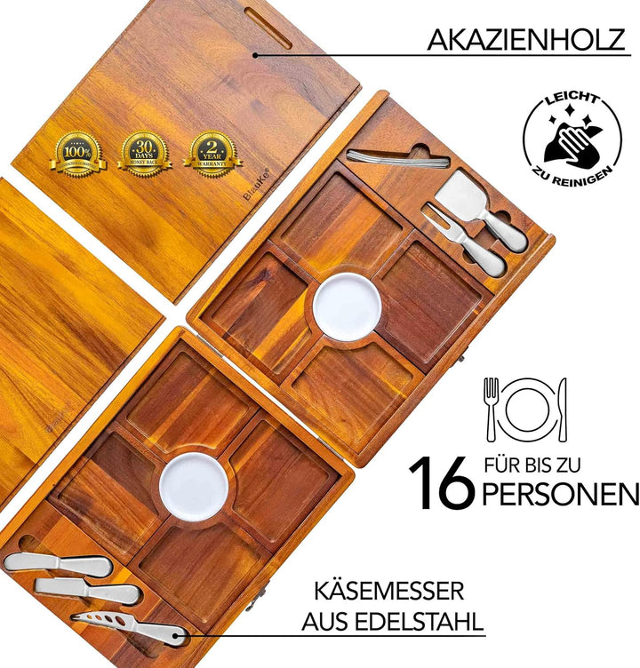 Käsebrett mit Käsemesser Set für Grosse Gruppen – Akazienholz Servierbrett, EIN Upgrade von Bambus C