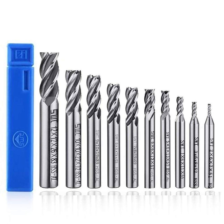 ASNOMY 10Stück HSS Schaftfräser CNC Drehmaschine geraden Schaft 2-12 mm, 4 Flöte Spiralfräser Schnei