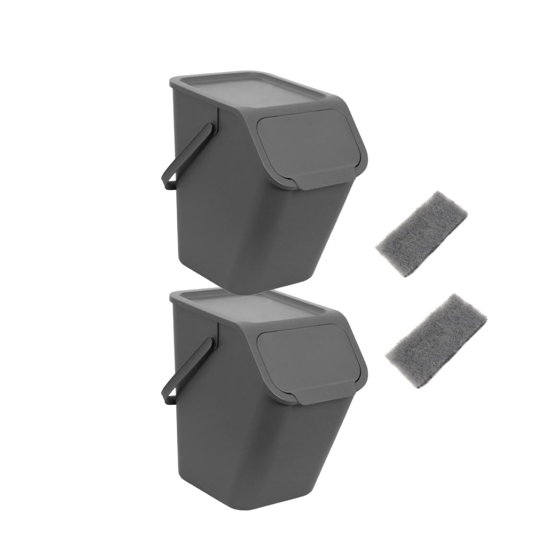 Go Practic 2-er Mülleimer-Set Küche Mülltrennsystem 2x Mülleimer 25l mit Deckel und 2-Pack Bioaktivk