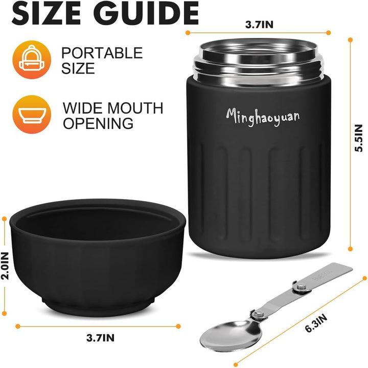 Thermobehälter für Essen, 600ml Edelstahl Thermobecher Essen mit Löffel, 100% auslaufsicher, Warmhal