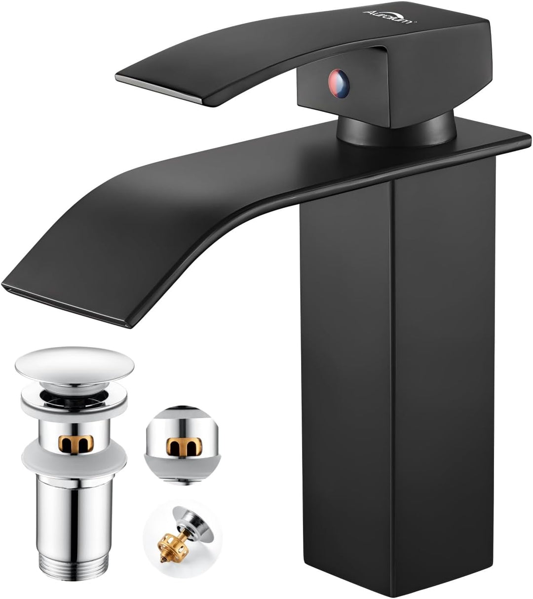 Auralum Wasserhahn Bad mit POP UP abflussstopfen, Waschtischarmatur mit Anti-Blocking waschbeckenstö