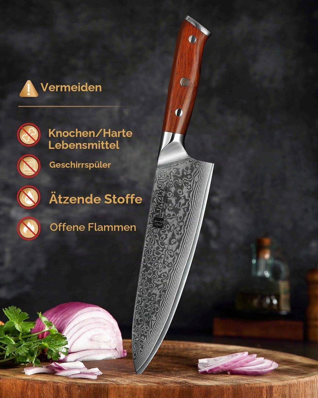 XINZUO 21cm Damaskus Chefmesser -Multifunktions 67 Schichten Damaststahl Kochmesser für Fleisch, Fis