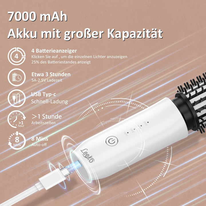 Leeko Kabellose beheizte Lockenbürste, 3 in 1 Heisse Haarbürste 40mm, tragbarer beheizter Lockenstab