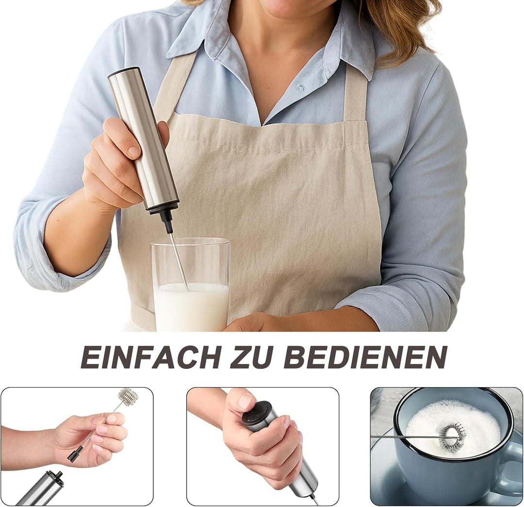 Milchaufschäumer Stab - Elektrischer Schneebesen, USB 800mah, 3 Aufsätzen 2 Geschwindigkeiten, Milch