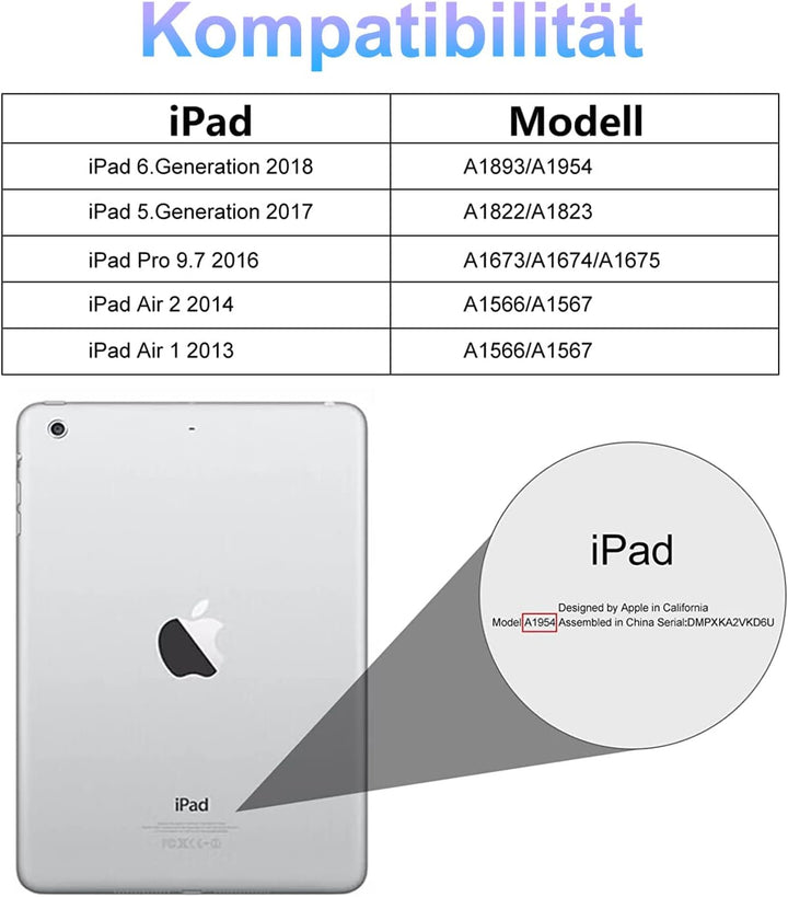 IVEOPPE Tastatur mit Touchpad Hülle mit iPad 2018 (6.Gen)/iPad 2017(5.Gen)/iPad Pro 9.7/iPad Air 2/i