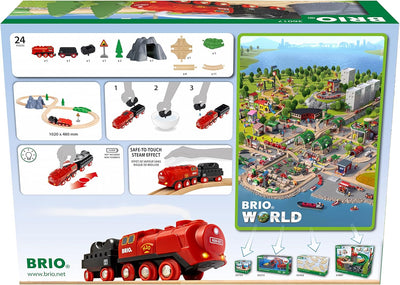 BRIO World 36017 Batterie-Dampfzug-Set - Aus dem Schornstein der Lokomotive strömt während der Fahrt