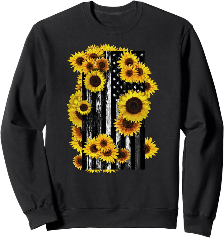 Amerikanische Flagge mit Sonnenblumen Sweatshirt