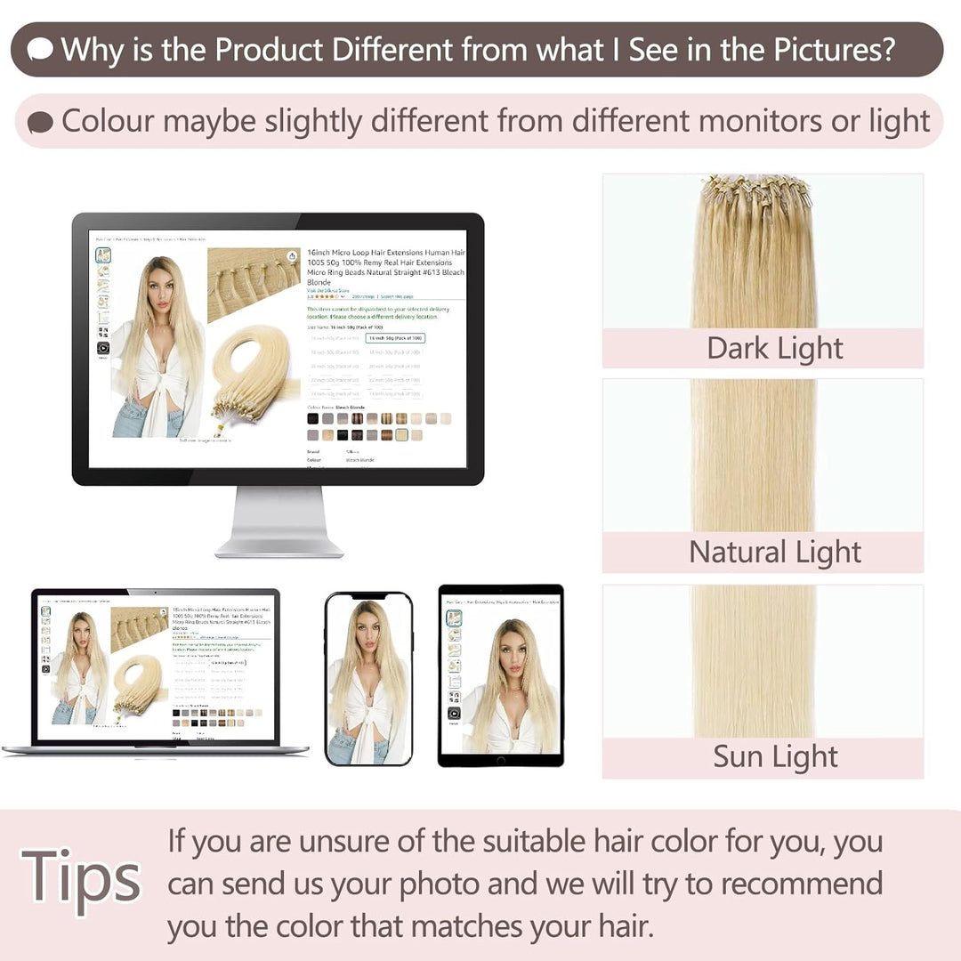 Silk-co Haarteile Echthaar Microring Extensions Echthaar 0.5g Micro Loop Hair Extension Glatt Weich