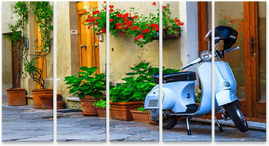 islandburner Leinwandbild Vespa Roller Italienisch Pienza Toskana - Leinwand 160x80cm - 5 Teile XXL,