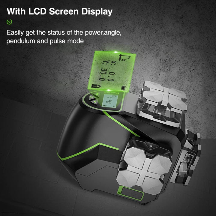 Huepar 12 Linien-3D selbstnivellierendes Laserniveau mit LCD-Bildschirm 3 x 360 ° Bluetooth-Verbindu