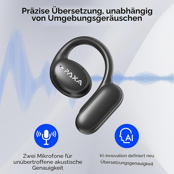 PAXA OpenAir5 Sprachübersetzer Bluetooth 5.4 Echtzeit-Übersetzer mit Sprachübersetzer in Echtzeit mi