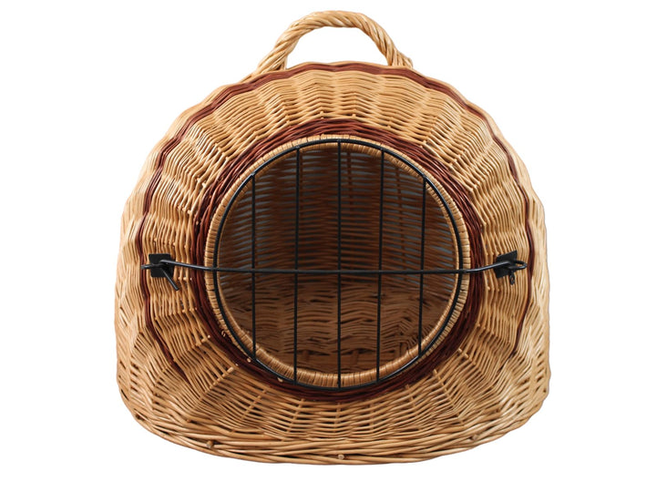 Weidenkorb Korbhöhle mit Gitter und Tragegriff/Transportkorb/Transporthöhle / 50x40x45 cm, Natürlich