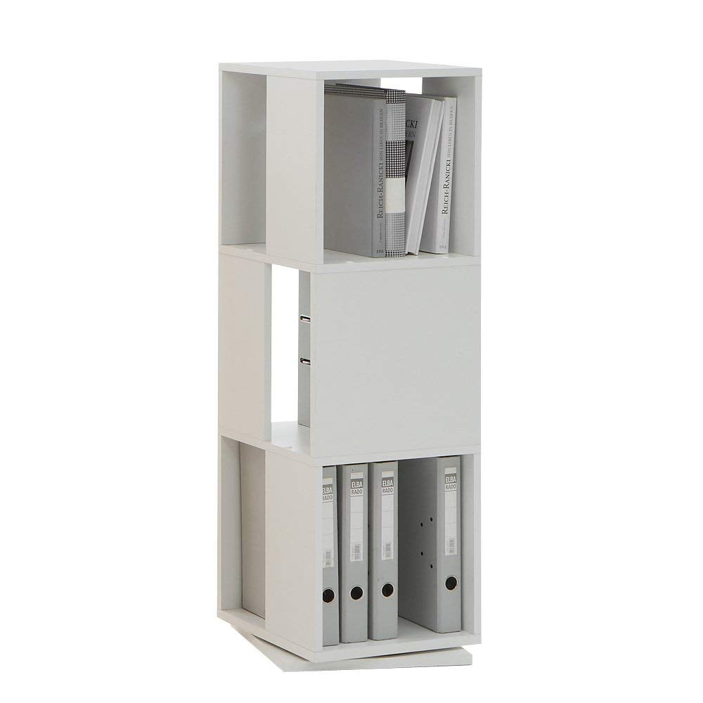 FMD Möbel, 291-001E Tower drehbares Regal, melaminharz beschichtete spanplatte, weiss, masse 34.0 x