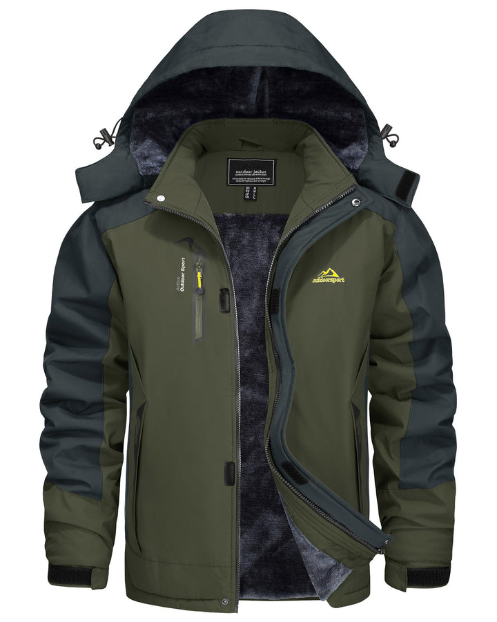 KEFITEVD Winterjacke Herren Skijacke Wasserdicht Warm Gefüttert Outdoorjacke mit Abnehmbarer Kapuze