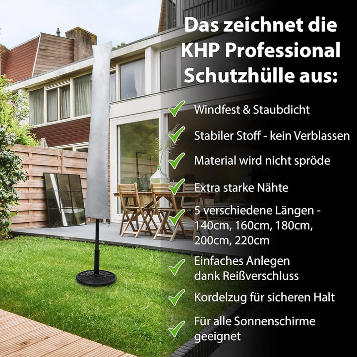 KHP Professional Premium Schutzhülle für Sonnenschirm aus extra stabilem Stoff in 5 Längen | Extrem