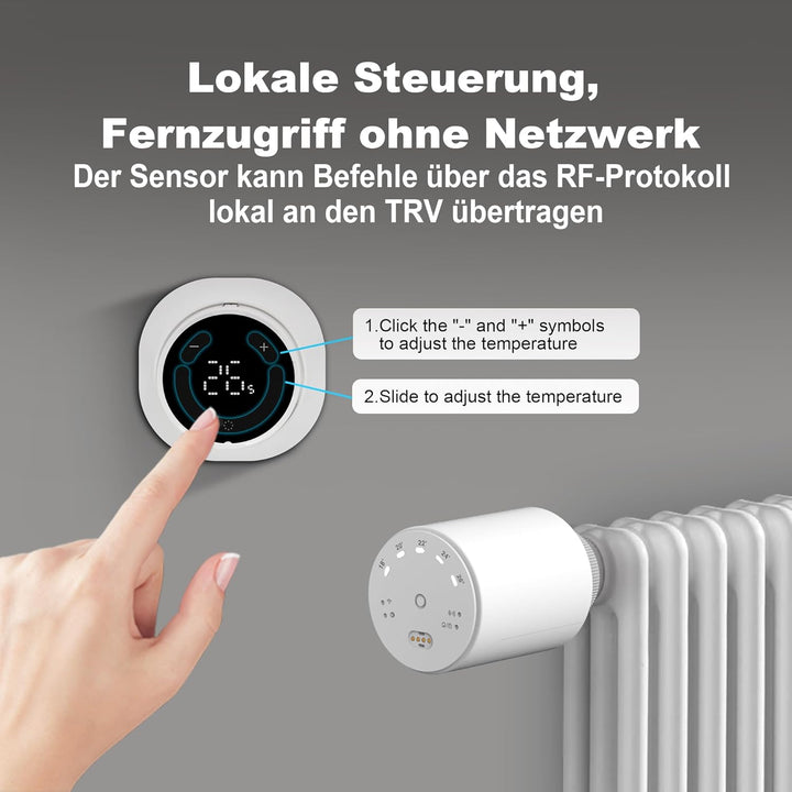 GEM Smart Heizkörperthermostat, Abnehmbares Zigbee-Thermostat mit Sensor, Präzise Temperaturerfassun