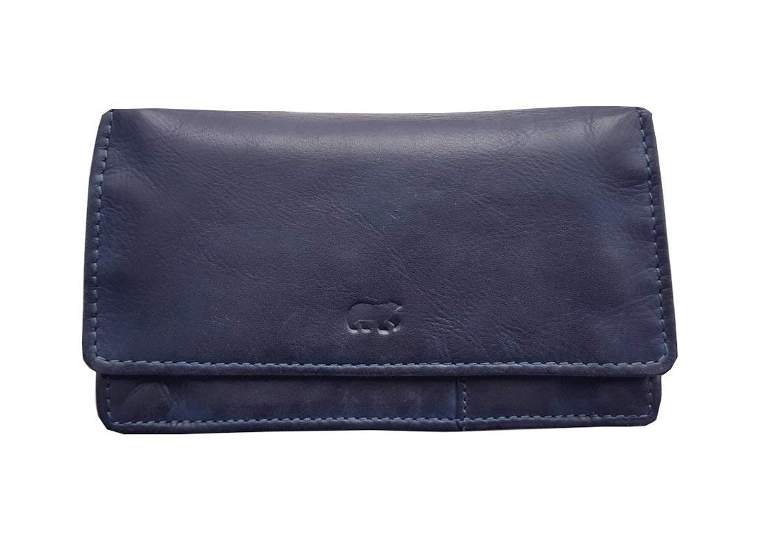 Set Damen Geldbörse, Portemonnaie CL782 gewaschenes Leder Vintage Look (15/9/3 cm) Blau, Blau