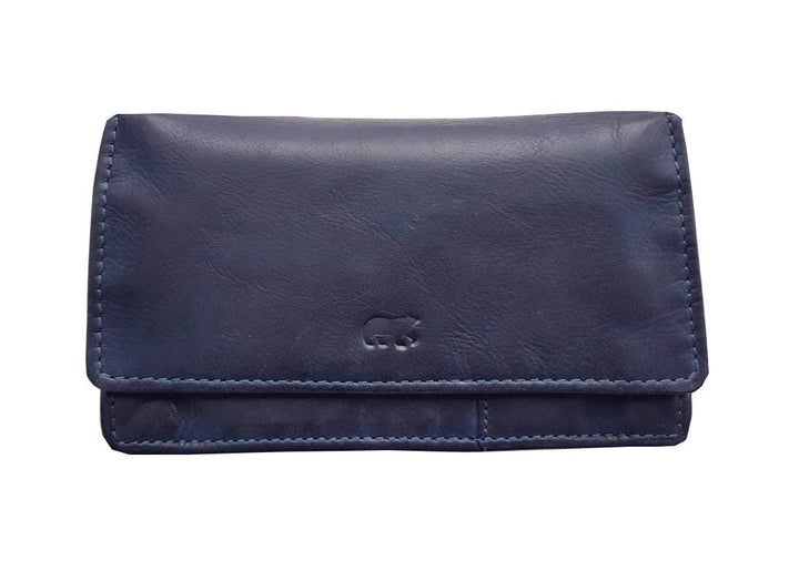 Set Damen Geldbörse, Portemonnaie CL782 gewaschenes Leder Vintage Look (15/9/3 cm) Blau, Blau