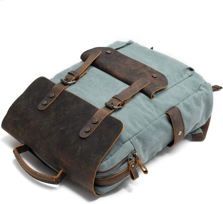 Eysee Daypack Herren Rucksack Canvas mit Leder- Vintage Rucksack Laptoprucksack für 15 Zoll Laptop U