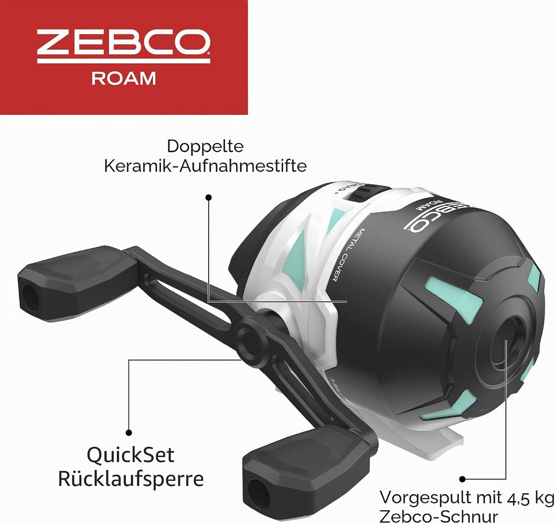 Zebco Roam Teleskop-Angelrute und Spinn- oder Spincast-Angelrolle-Kombination, langlebige 1,8 m Fibe