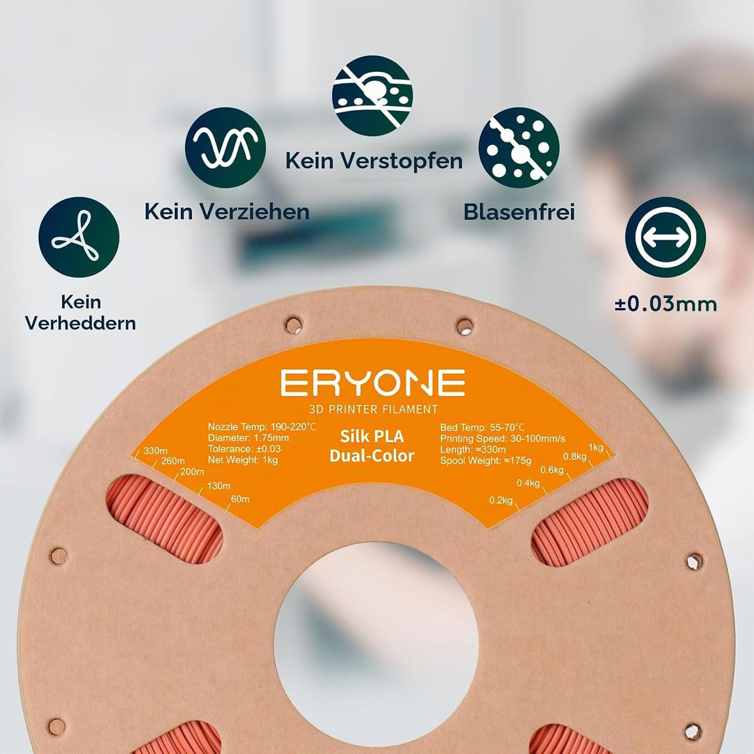 ERYONE Dual Two-Tone PLA Filament 1.75 mm, 3D Printer Filament, 1 kg Spool +/- 0.02 mm, Silk Gold &amp;