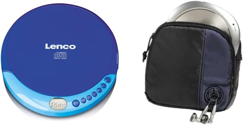 Lenco CD-011 Tragbarer CD-Player Walkman - Diskman - CD Walkman - Blau & Hama CD-Player-Tasche für D