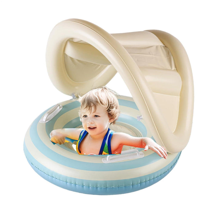 Kinder Aufblasbare Pool Schwimmhilfen Schwimmender Sitz mit Sonnendach Blau, Blau