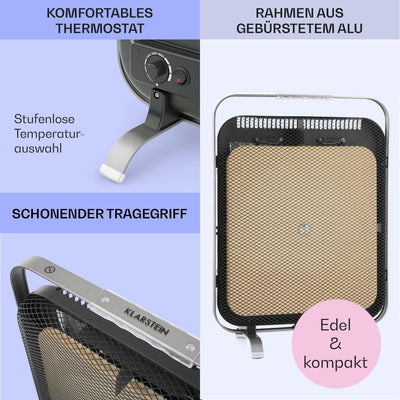 Klarstein Infrarotheizung, Elektroheizung Tragbar, Heizstrahler Innenraum, Elektrische Heizung Energ