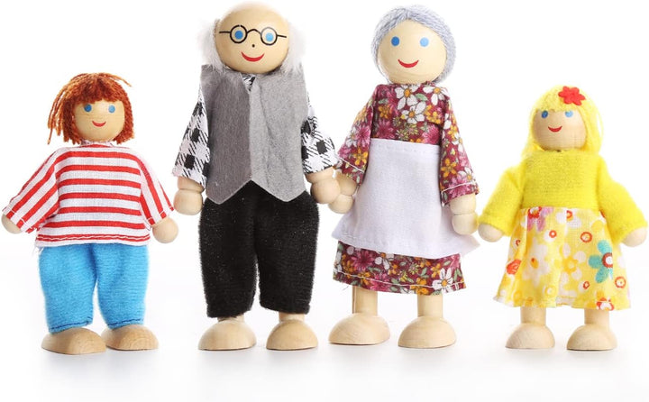 Playtee 7-köpfige Puppenfamilien Puppenhaus für Kinder Spiel Haus Geschenk Holz, Modern