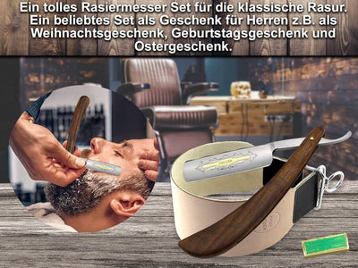 Vater Herren Geschenk Rasiermesser Set Anfänger mit Solingen Paste und extra Breitem Profi Streichri