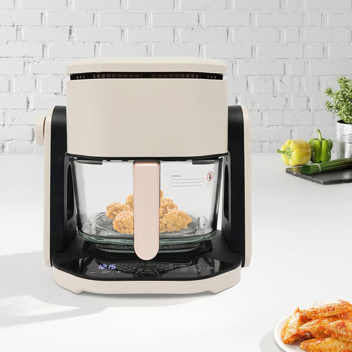 Heissluftfritteuse Glas 4,5L 3in1 mit Grillfunktion LCD-Display 1200W Borosilikatglas Sichtfenster 6