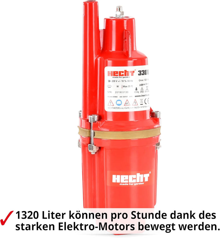 HECHT Tiefbrunnenpumpe – 260 Watt / 230v -240 v – 70 m Förderhöhe – 1400 l/h Fördermenge Wasser – Me