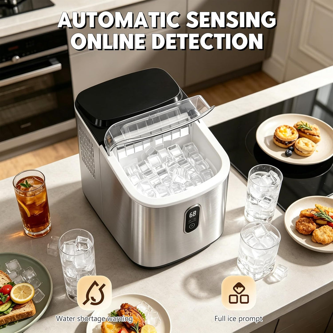 Eiswürfelmaschine, Eiswürfelbereiter Selbstansaugend mit LCD Display, Ice Cube Maker 20kg/24h, Selbs