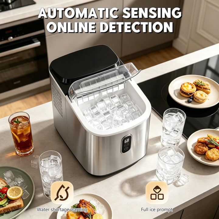 Eiswürfelmaschine, Eiswürfelbereiter Selbstansaugend mit LCD Display, Ice Cube Maker 20kg/24h, Selbs