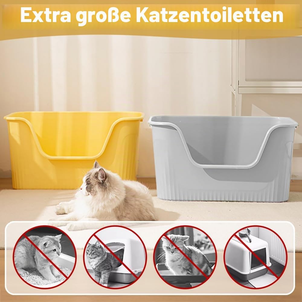 Katzenklo Offen Gross 64x45x33cm, Katzentoilette Hoher Rand Ohne Deckel Katzen Klo Cat Litter Box Sp