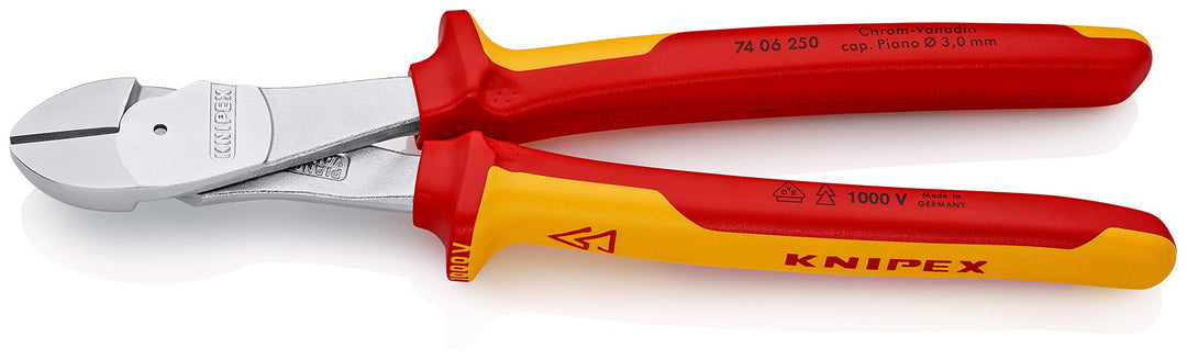Knipex Kraft-Seitenschneider verchromt, isoliert mit Mehrkomponenten-Hüllen, VDE-geprüft 250 mm 74 0