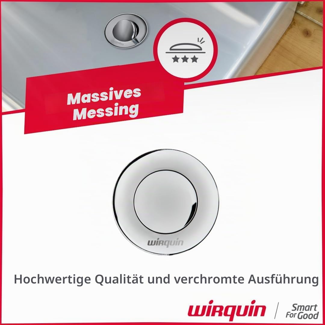 Wirquin 30723428 Waschbecken-Ablaufgarnitur, Messing, drehbarer Ventil, 75 mm, ohne Überlauf