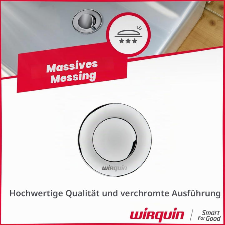 Wirquin 30723428 Waschbecken-Ablaufgarnitur, Messing, drehbarer Ventil, 75 mm, ohne Überlauf