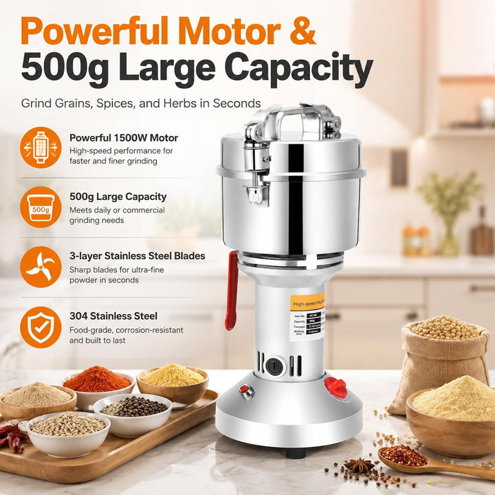 Getreidemühle 2800W, Getreidemühle Elektrisch 500g, 32000rpm Starker Motor