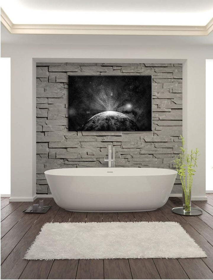 Pixxprint Sicht vom Mond auf die Erde / 100x70cm Leinwandbild bespannt auf Holzrahmen/Wandbild Kunst