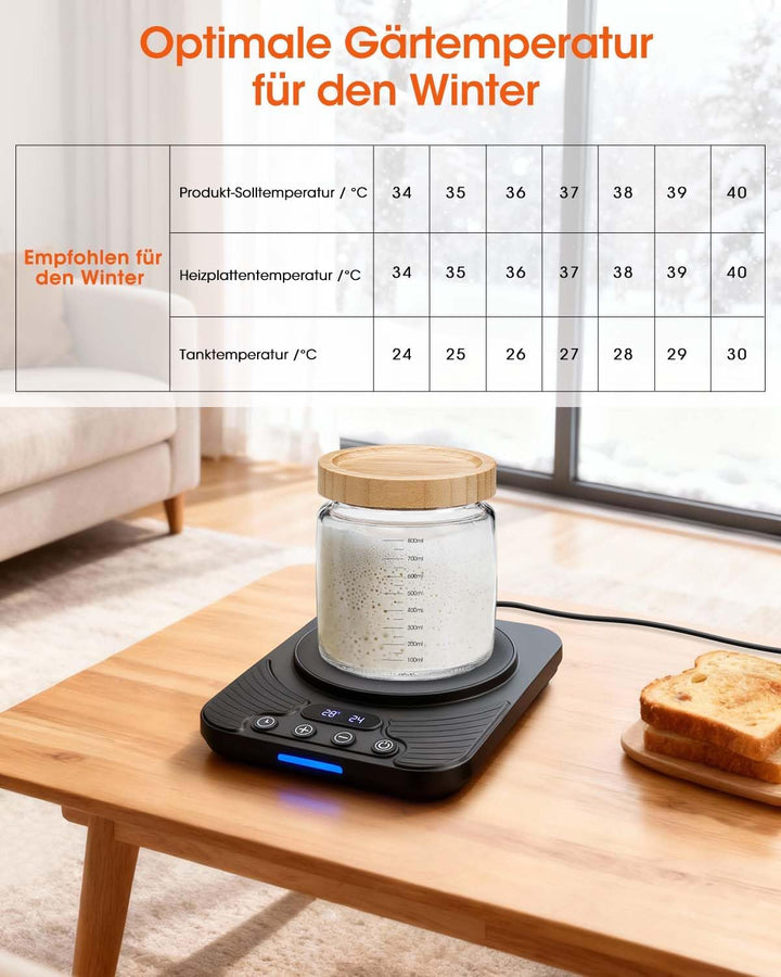 Sauerteigstarterwärmer, Wärmeplatte Präzise 1℃ Thermostat (21-43℃), 24H Timer, Automatische EIN/Aus-