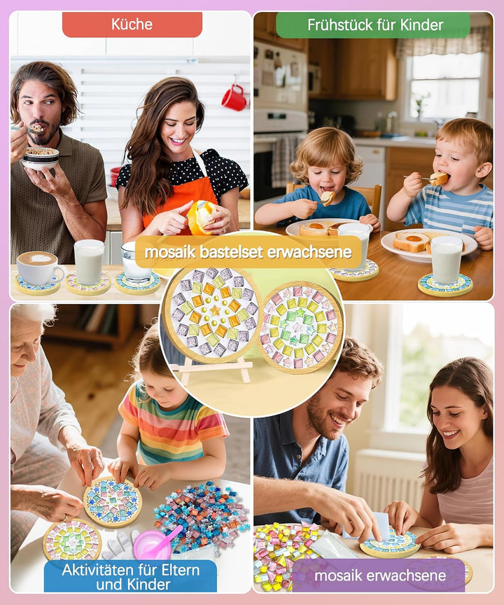 Finsink Mosaik bastelset kinder 8pcs mosaik untersetzer bastelset diy holz untersetzer Set Mosaikste