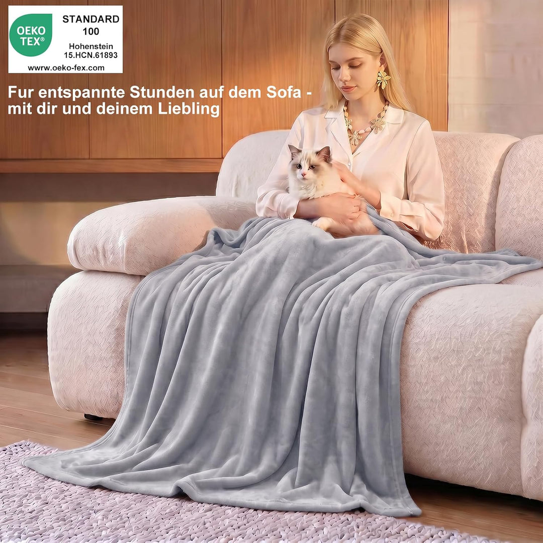 WAVVE Kuscheldecke Flauschig Decke Fleecedecke - Sofadecke 230x270 cm Wohndecke Couchdecke, Hellgrau