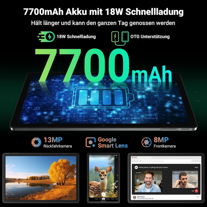 Blackview Tab 16 Pro Tablet Android 14, 16GB RAM + 256GB ROM (1TB TF) Gaming Tablet, Grosses Display