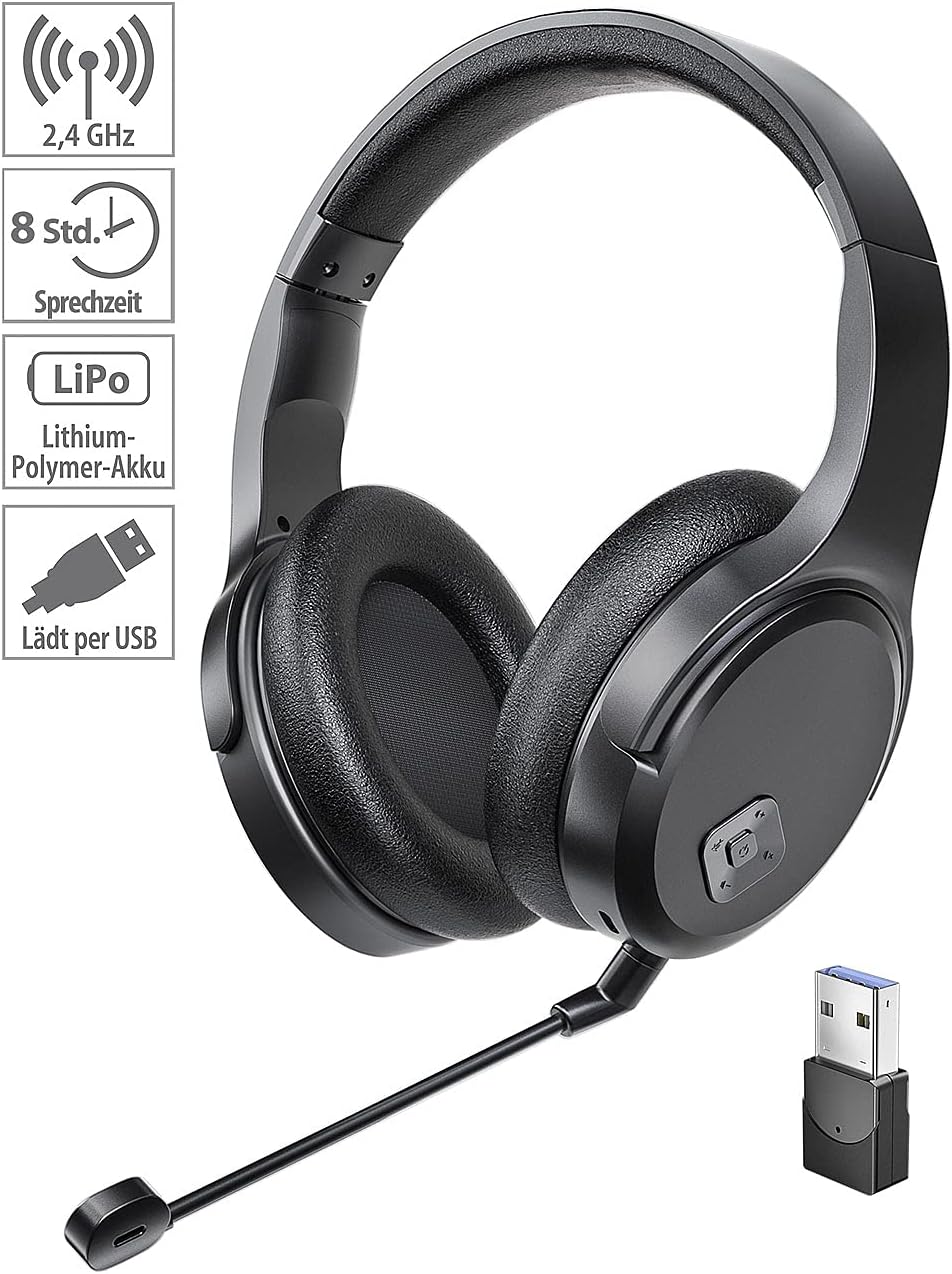 auvisio Headphone: Digitales Funk-Headset mit abnehmbarem Mikrofon, 8 Std. Laufzeit, USB (Stereo Hea