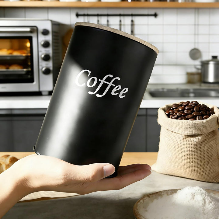 WhaleO 2 Stück Kaffeedose Luftdicht 500g mit Holz-Deckel und Edelstahllöffel, Kaffeebohnen Behälter,