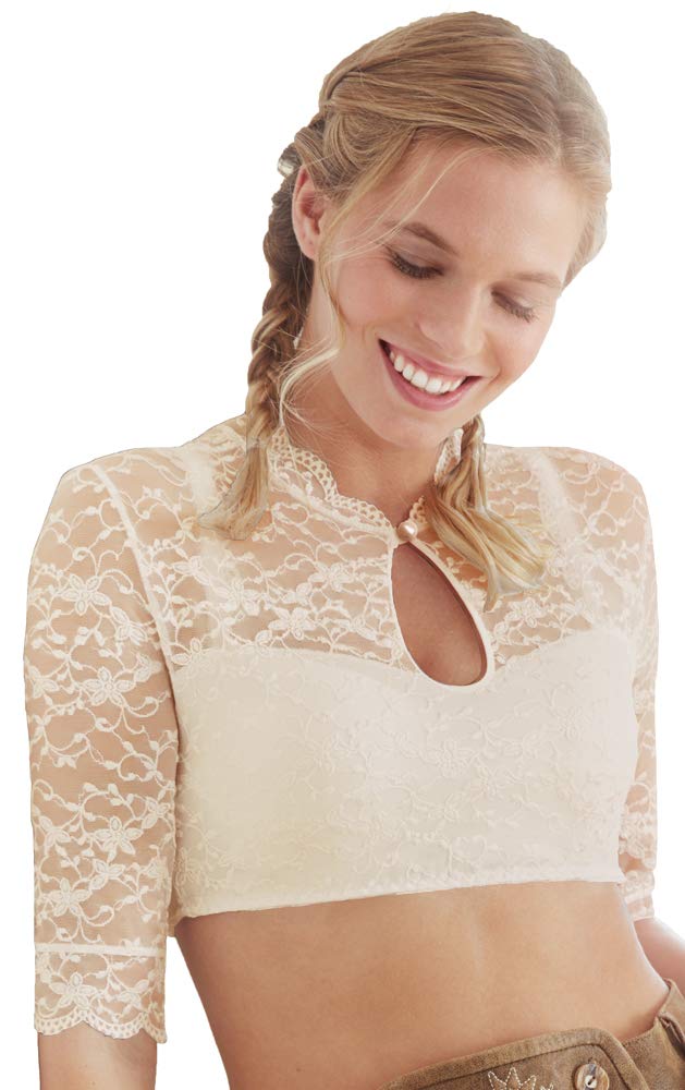 Nina von C. Damen Dirndlbluse Alicia 48464971-3/4 Arm Spitze Hochgeschlossen mit Lochausschnitt - We